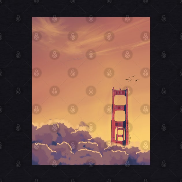 San Francisco Golden Gate Bridge Sunset Anime Scenery by DotNeko